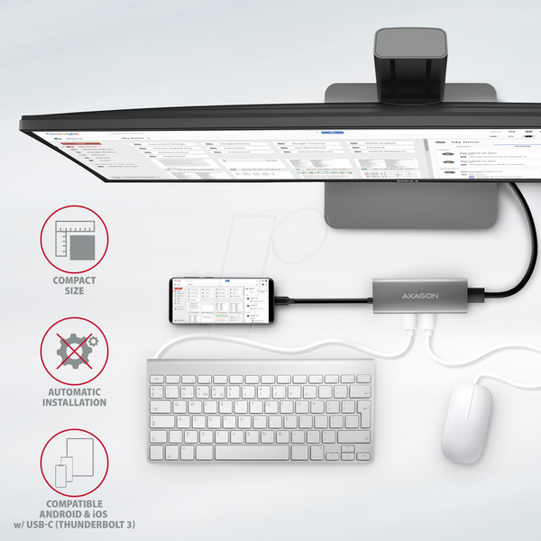 USB-концентратор AXAGON HMC-5G21: 2 порта USB-A + 2 порта USB-C + HDMI