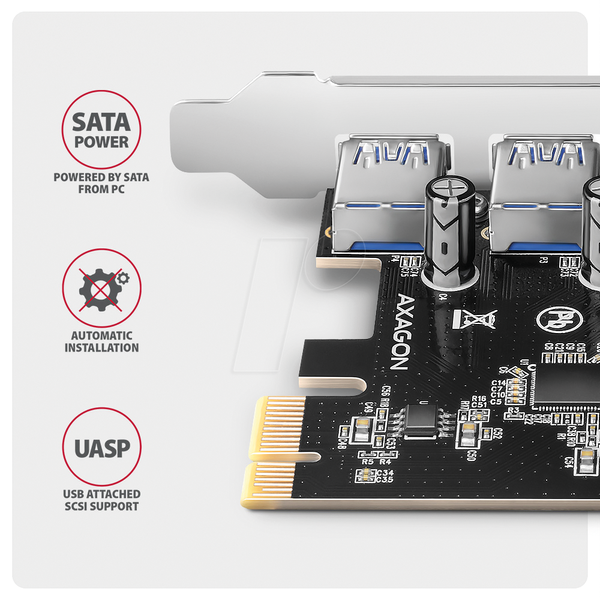 Плата расширения AXAGON PCEU-430RS, PCIe 4.0 x1