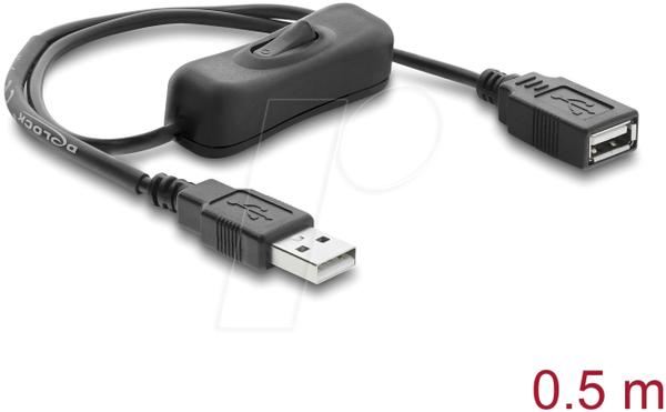 USB-кабель живлення, вилка/розетка типу A з вимикачем, 0,5 м