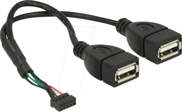Кабель USB 2.0 pin header (мама) 2.00 мм 10 pin > 2 x USB 2.0 type