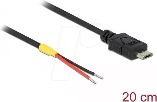 Кабель USB 2.0 Micro-B чоловічий > 2 x відкритих проводів живлення 20 см малиновий
