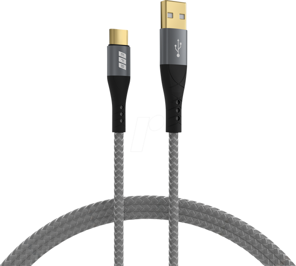 Кабель USB-A - USB-C 60 Вт QC 3A 0,5 м, сіро-золоті контакти, текстильний