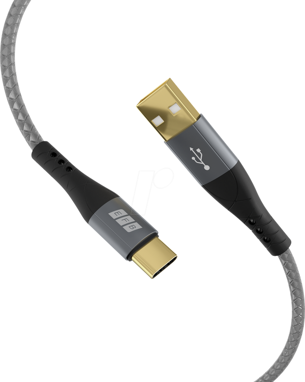 Комплект кабелів USB-A - USB-C 60 Вт QC 3A 3x2 м із сіро-золотими контактами, текстильний
