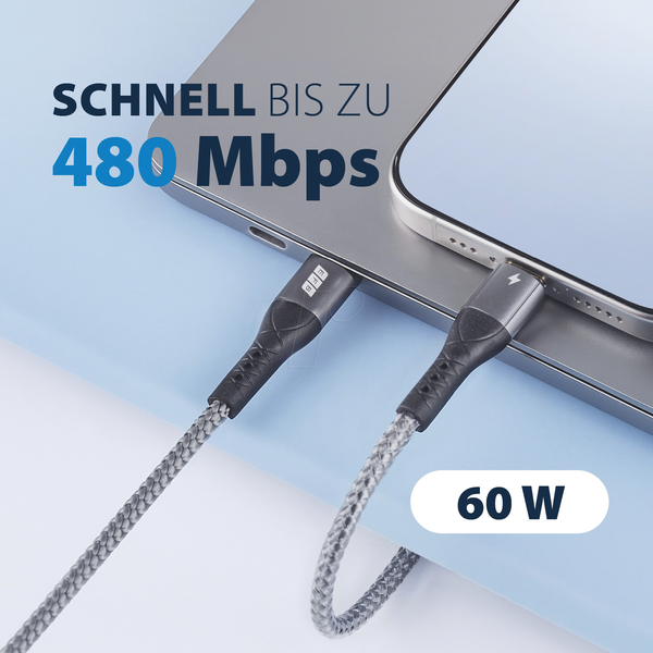 Комплект кабелів USB-A - USB-C 60 Вт QC 3A 3x2 м із сіро-золотими контактами, текстильний