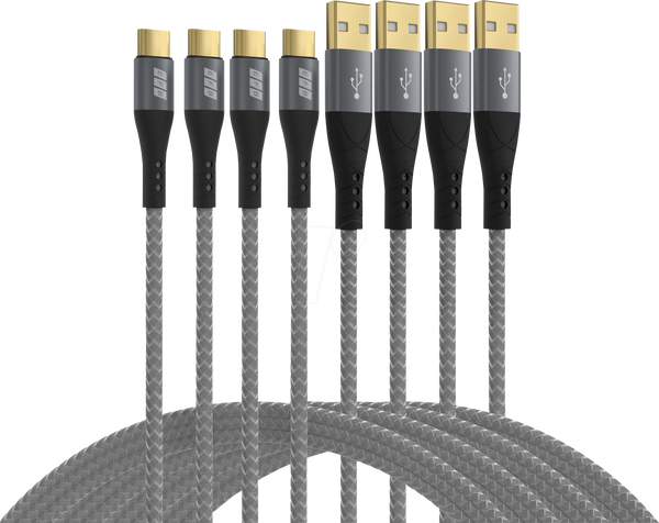 Комплект кабелів USB-A - USB-C 60 Вт QC 3A 0,5 м + 1 м + 2 м + 3 м сіро-золотистий контакт