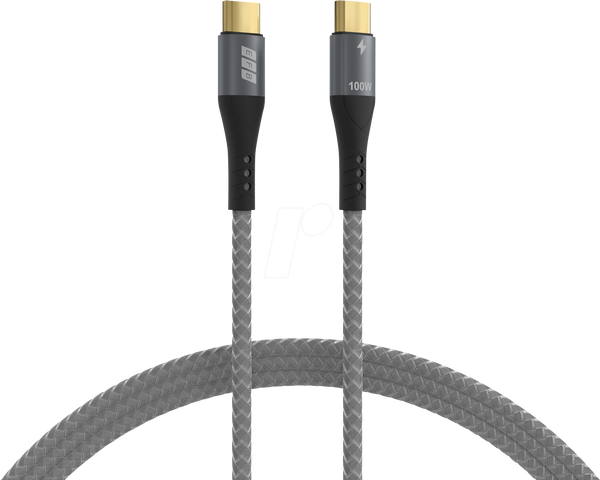 Кабель USB-C 100 Вт PD 3.0 5A E-Marker Chip 1 м із сіро-золотими контактами