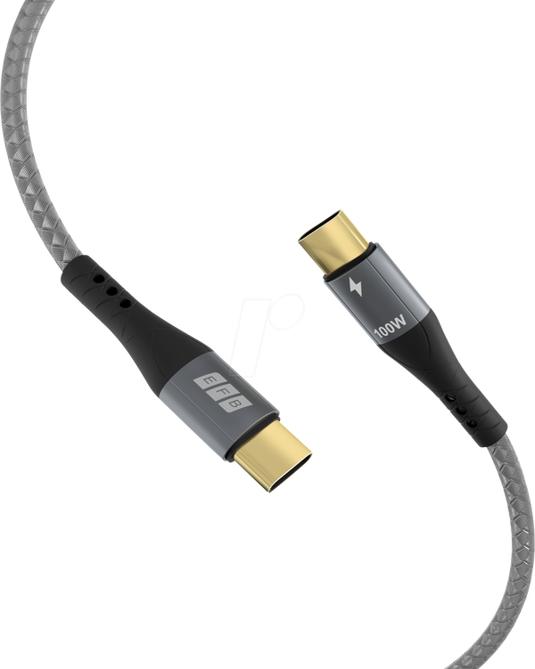 Кабель USB-C 100 Вт PD 3.0 5A E-Marker Chip 1 м із сіро-золотими контактами