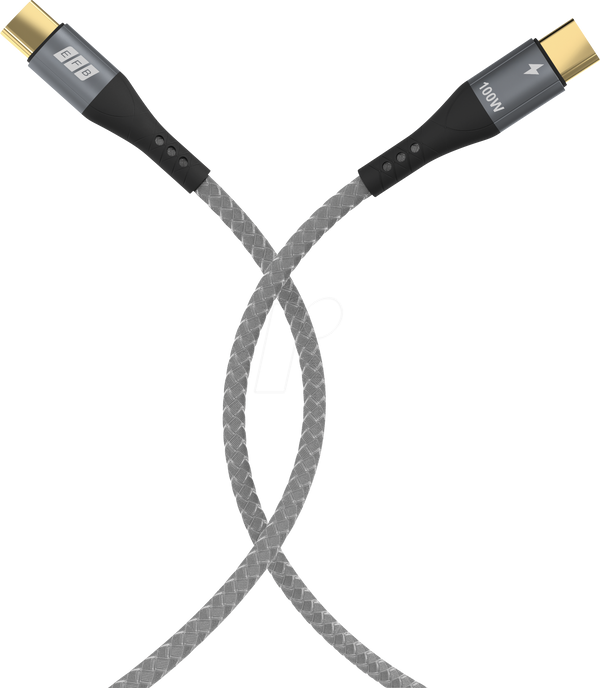 Кабель USB-C 100 Вт PD 3.0 5A E-Marker Chip 1 м із сіро-золотими контактами