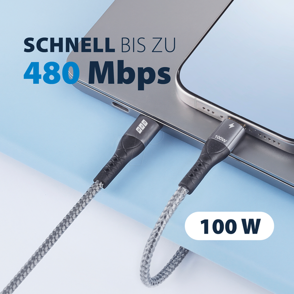 Кабель USB-C 100 Вт PD 3.0 5A E-Marker Chip 1 м із сіро-золотими контактами