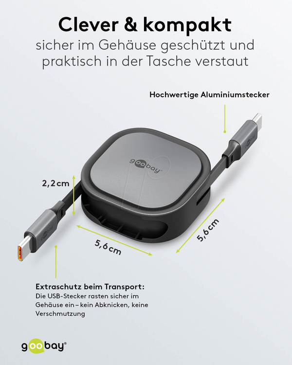 Кабель синхронізації та заряджання, USB-C > USB-C, 1 м, висувний, чорний