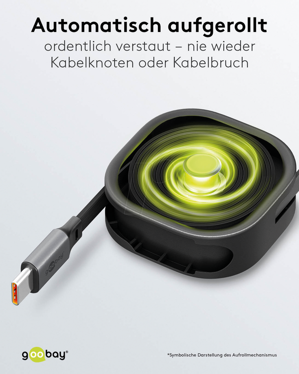 Кабель синхронізації та заряджання, USB-C > USB-C, 1 м, висувний, чорний