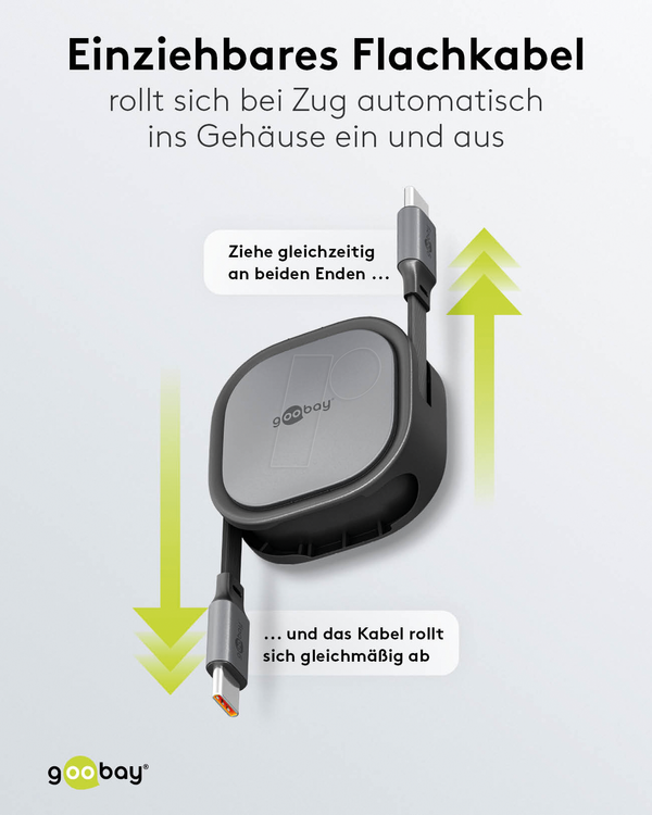 Кабель синхронізації та заряджання, USB-C > USB-C, 1 м, висувний, чорний