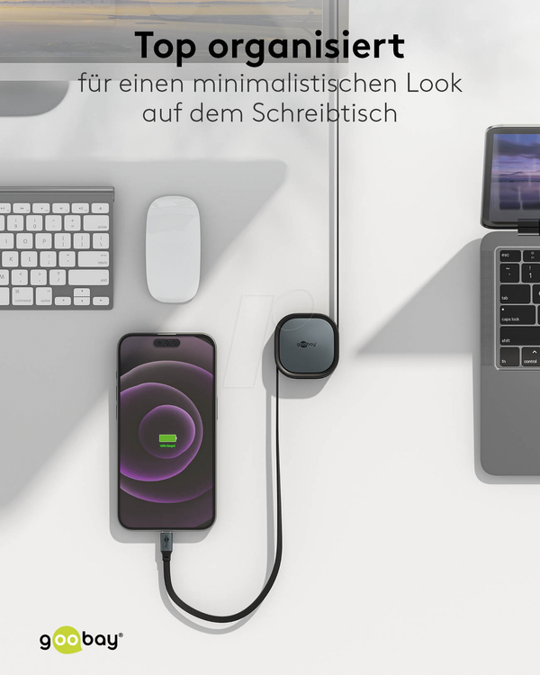 Кабель синхронізації та заряджання, USB-C > USB-C, 1 м, висувний, чорний
