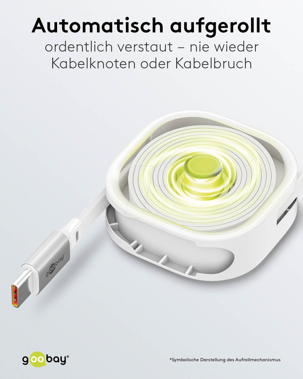 Кабель синхронізації та заряджання, USB-C > USB-C, 1 м, висувний, білий