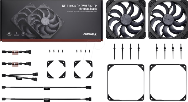 Noctua NF-A14x25 G2 PWM Sx2-PP chromax.black, 2x 140 мм