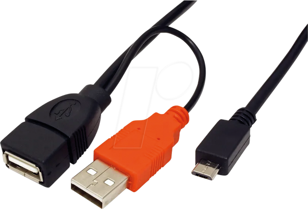 USB 2.0 Y-подібний кабель, USB-A штекер/роз'єм на Micro-B штекер, 1 м