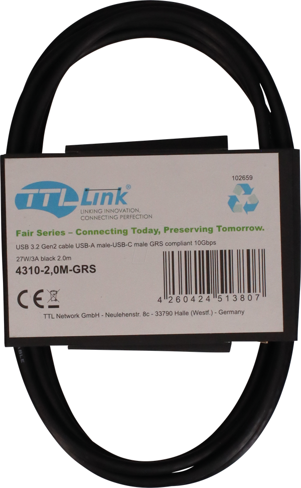 USB-кабель 10 Гбіт/с, роз'єм USB-A - USB-C, сумісний з GRS, 2.0