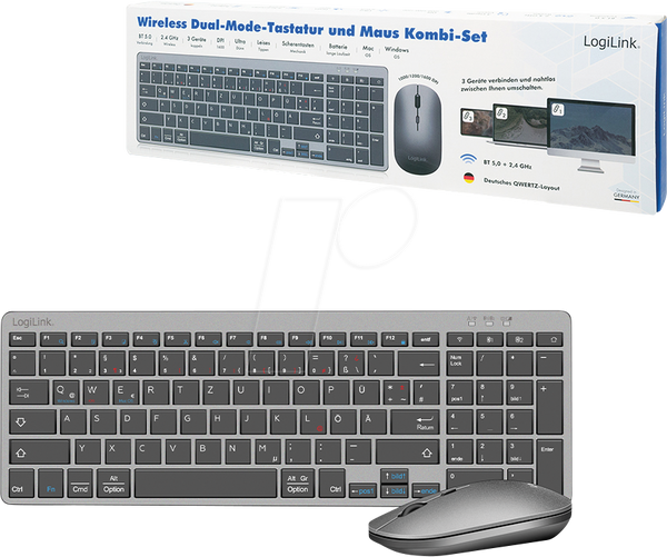 Комбінація клавіатури/миші, Bluetooth/бездротовий, сірий, німецька розкладка