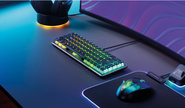 Gaming-Tastatur, USB, RGB, linear, schwarz, US