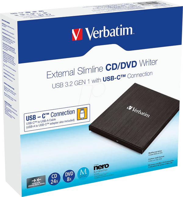 Внешний тонкий DVD-привод Verbatim с разъемом USB-C