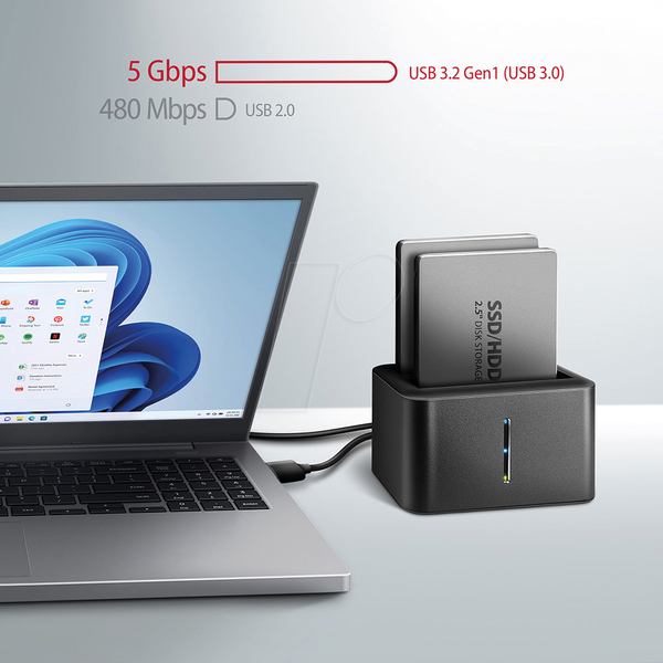 Док-станция с двумя 2,5-дюймовыми разъемами SATA и портами USB 3.0.