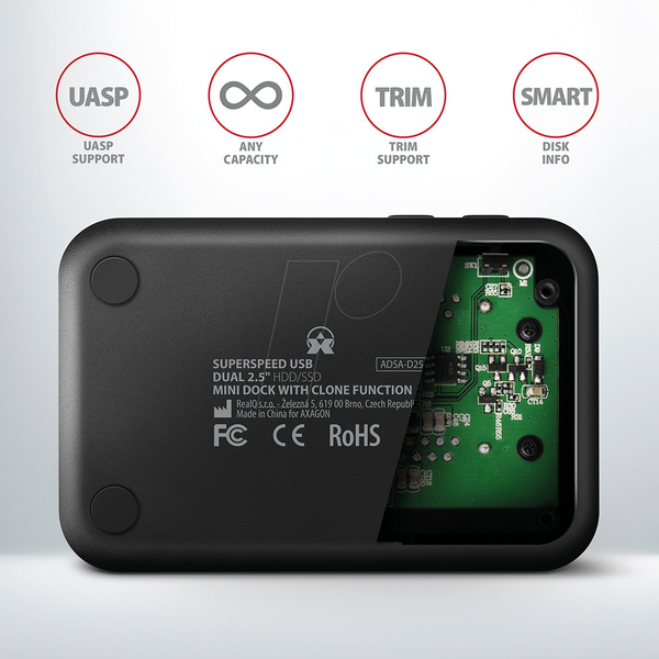 Док-станция с двумя 2,5-дюймовыми разъемами SATA и портами USB 3.0.