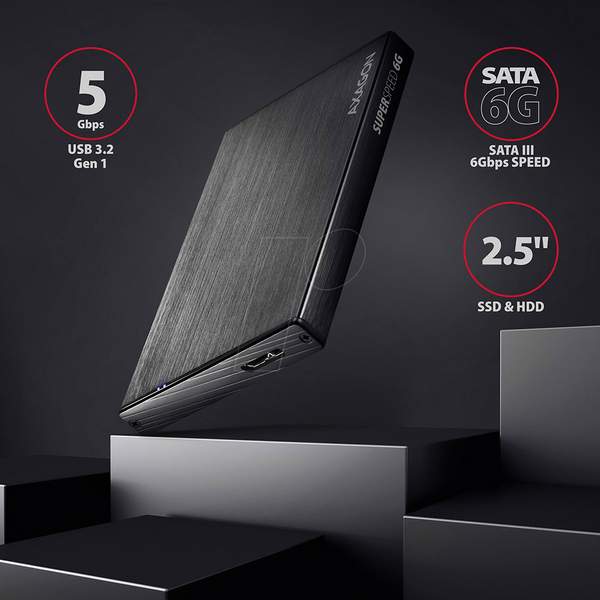 Внешний корпус для 2,5-дюймовых SATA-накопителей, USB 3.0, черный.