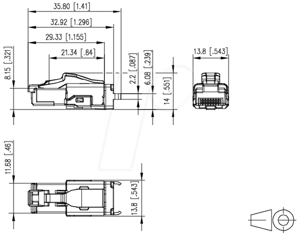 Польовий роз'єм RJ45, Cat.6a, ультракороткий