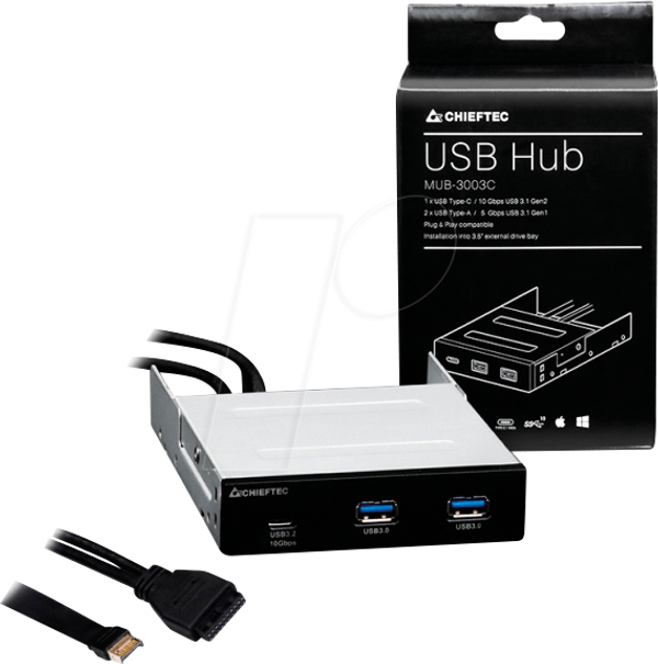 Передня панель, 3,5 дюйма, 1x USB 3.1 Type-C, 2x USB 3.0 Type-A