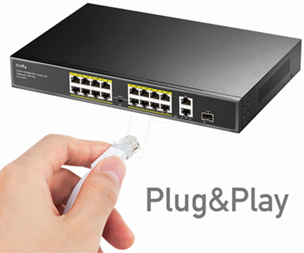 Комутатор, 19-портовий, Fast Ethernet, PoE+, SFP