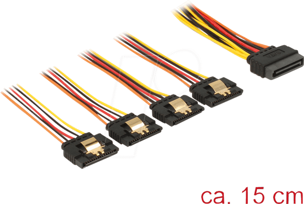 кабель SATA 15-контактний чоловічий > 4x SATA 15-контактний жіночий, 15 см