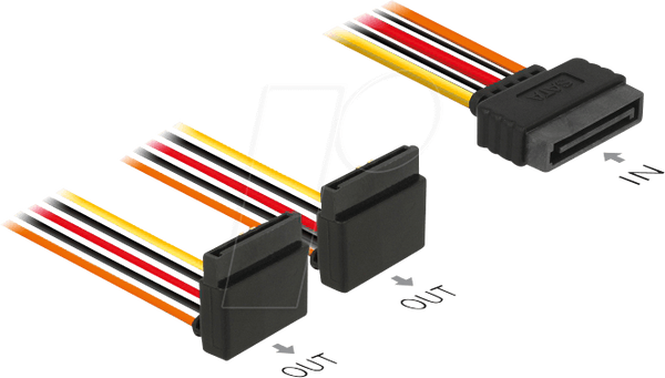 Кабель живлення SATA 15-контактний із засувкою > 2x SATA 15-контактний з кутовим розташуванням