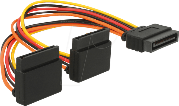 Кабель живлення SATA 15-контактний із засувкою > 2x SATA 15-контактний з кутовим розташуванням