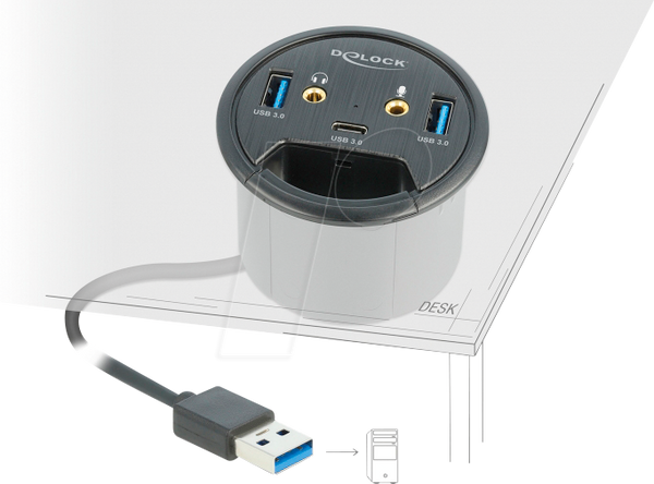 Настільний концентратор, USB 3.0, 1x C, 2x A, аудіопорти