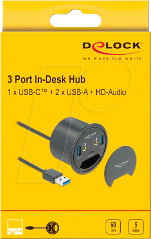 Настільний концентратор, USB 3.0, 1x C, 2x A, аудіопорти