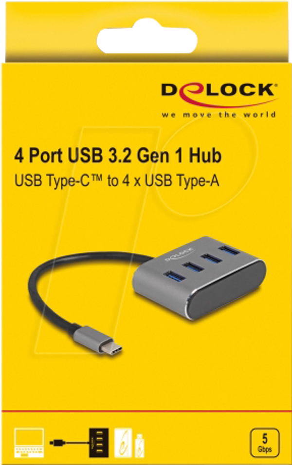 Концентратор USB 3.0, 4 порти, USB-C - 4x USB-A, 20 см