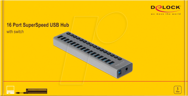 USB 3.0 16-портовий концентратор, з перемикачем