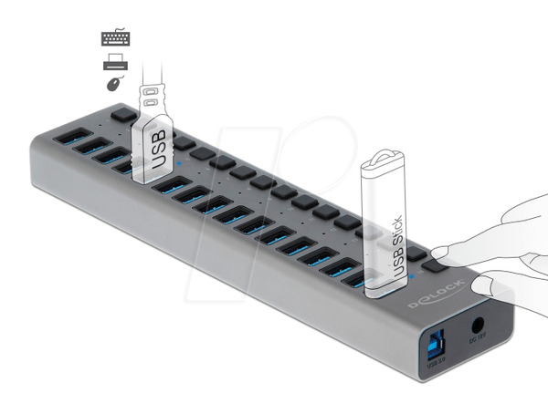 USB 3.0 16-портовий концентратор, з перемикачем