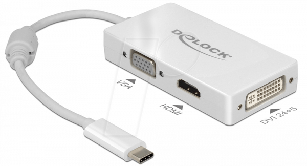Адаптер USB Type-C чоловічий > VGA, HDMI, DVI жіночий білий