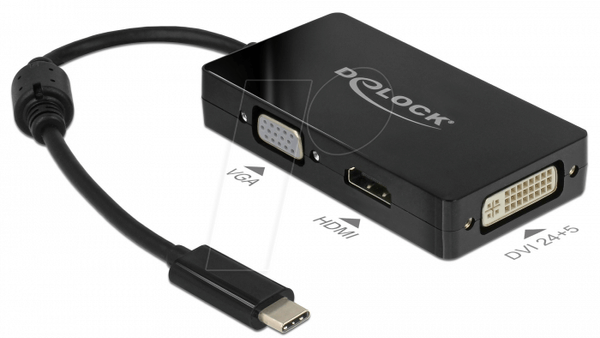 Адаптер USB Type-C чоловічий > VGA, HDMI, DVI жіночий чорний