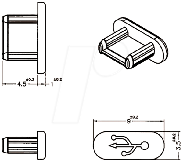 Пилозахисна кришка, роз'єм USB 2.0 Micro-B, 10 штук, чорна