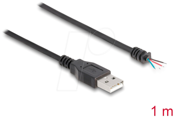 Кабель USB 2.0 Type-A чоловічий на 4 відкриті дроти 1 м чорний