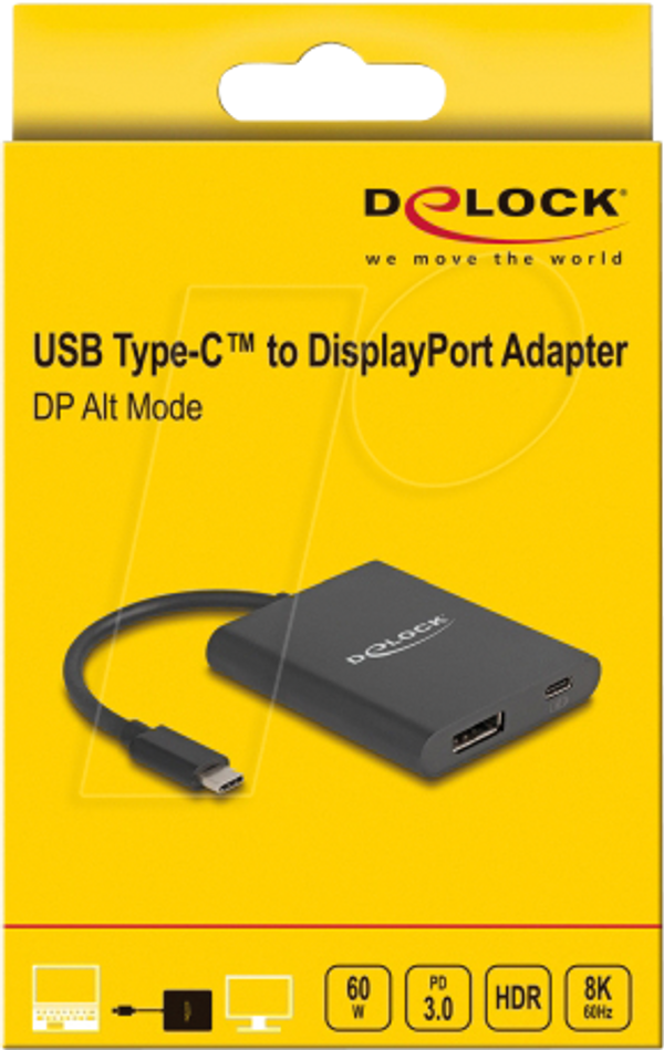 Адаптер USB-C чоловічий > DisplayPort жіночий, PD 60 Вт, 8K 60 Гц