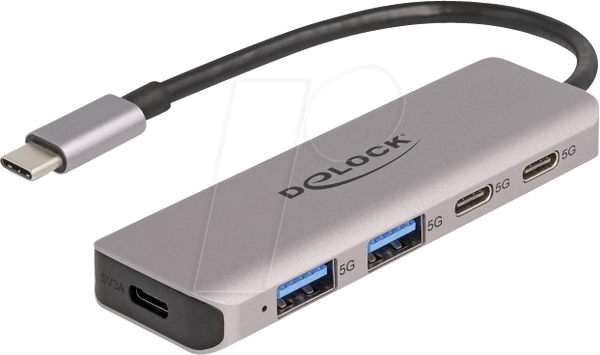 USB 3.0 4-портовий хаб, USB-C на 2x A, 2x C + живлення, 15 см