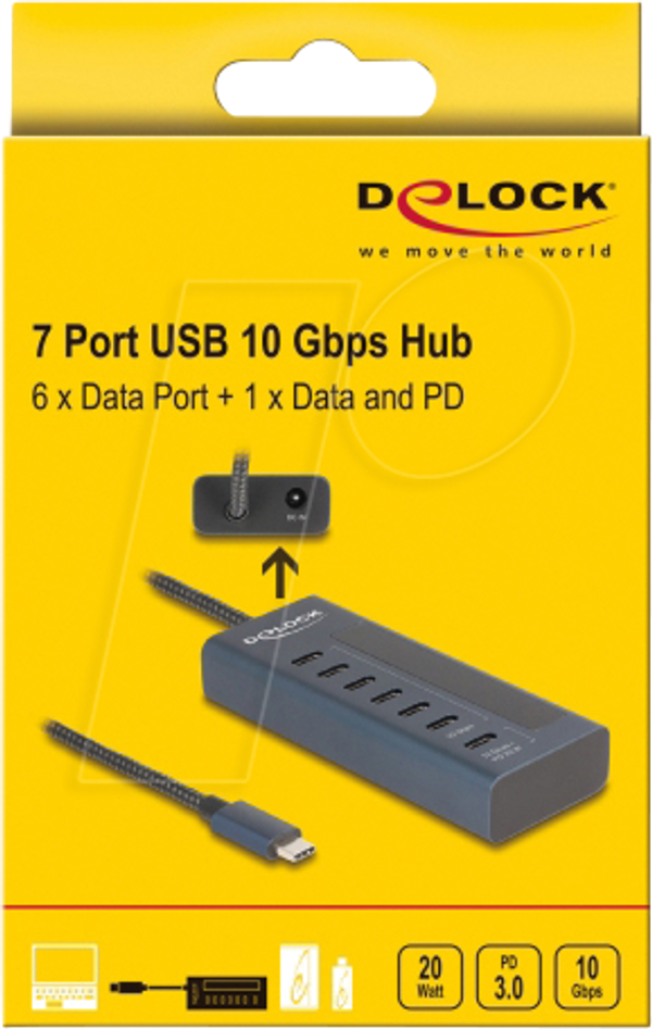 Концентратор USB 3.1, 7 портів, USB-C на 7x C, індикатор живлення
