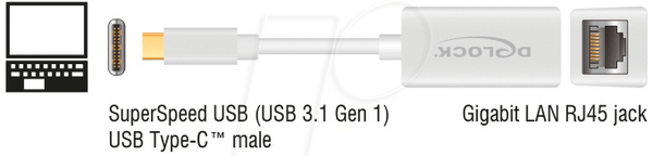 Адаптер USB 3.1 Gen 1 Type-C™ чоловічий/LAN компактний білий