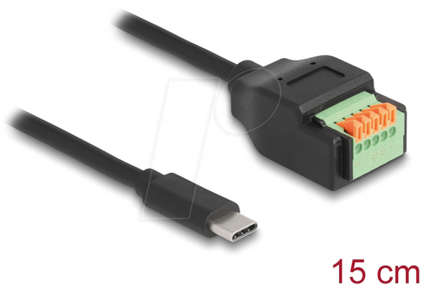 Кабель USB 2.0, роз'єм C чоловічий - клемна колодка з кнопкою, 15 см