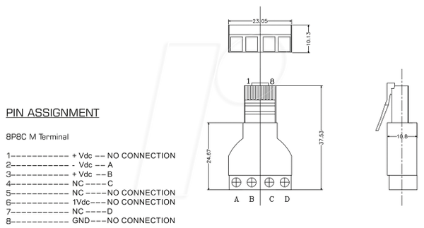 RJ45 штекер / клемна колодка, адаптер, 4-контактний