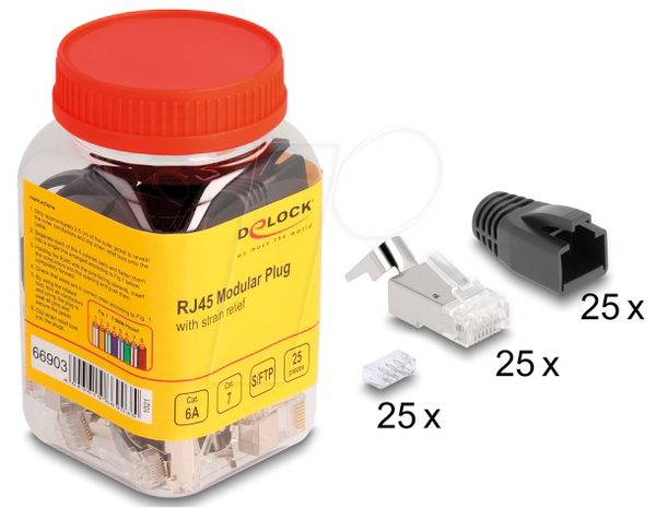 Модульний штекер RJ45 Cat.7, з розвантаженням від натягу, 25 штук