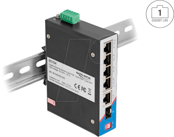 Промисловий гігабітний Ethernet-комутатор 4 порти PoE 1 порт RJ45 1 порт